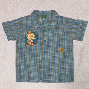 Sesame Street big bird sheriff short sleeve plaid button down boys 3t